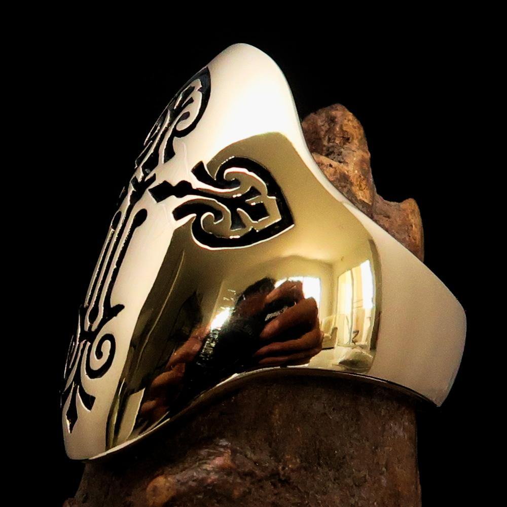 Knights Templar Ring - Gold Polished Cross Brass - Bricks Masons