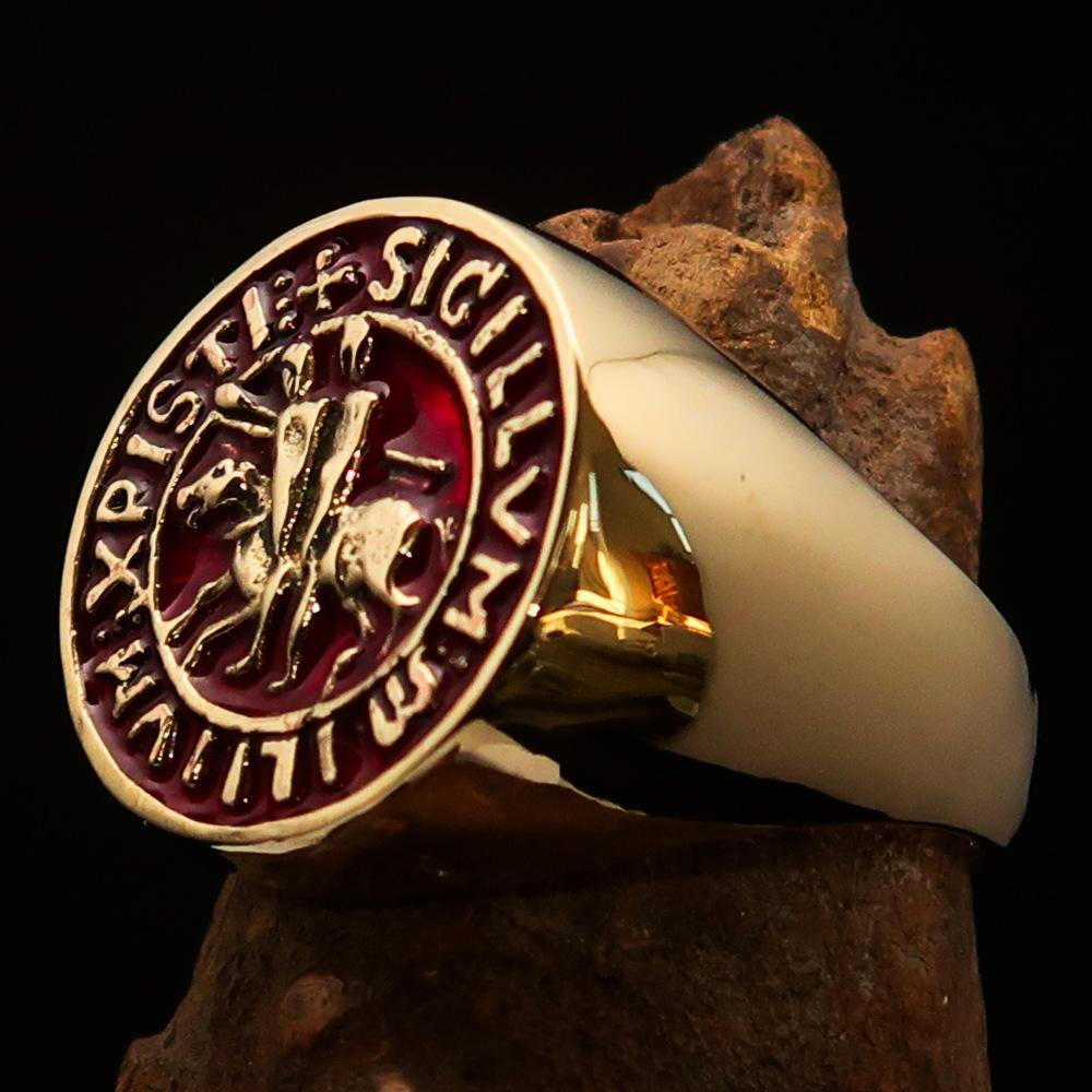 Knights Templar Ring - Gold & Red Sigillum MilItum XPISTI - Bricks Masons