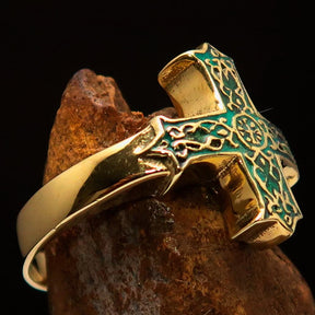 Knights Templar Ring - Green Celtic Cross - Bricks Masons