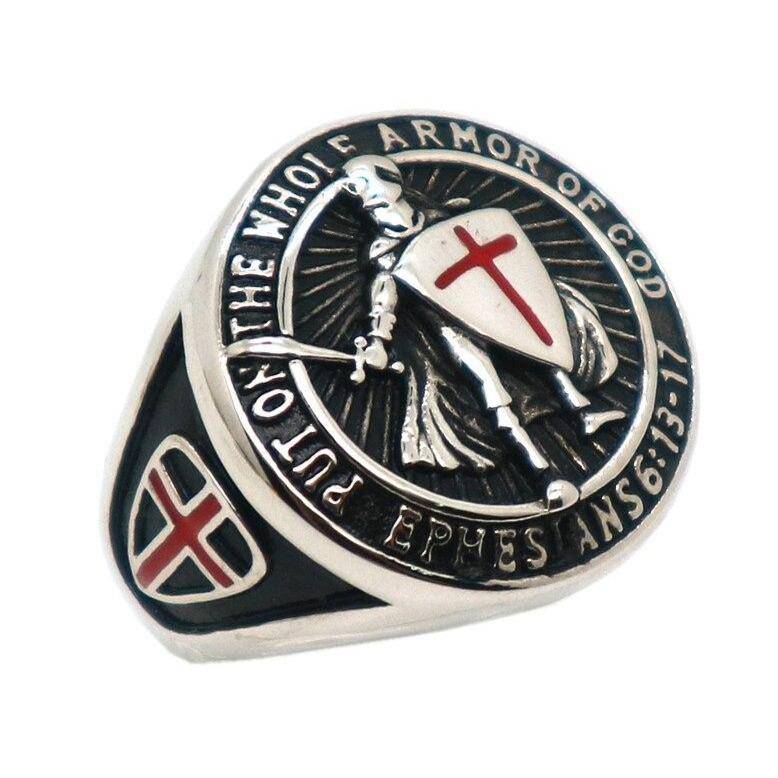 Knights Templar Ring - "Put On The Whole Armor Of God" Cross - Bricks Masons