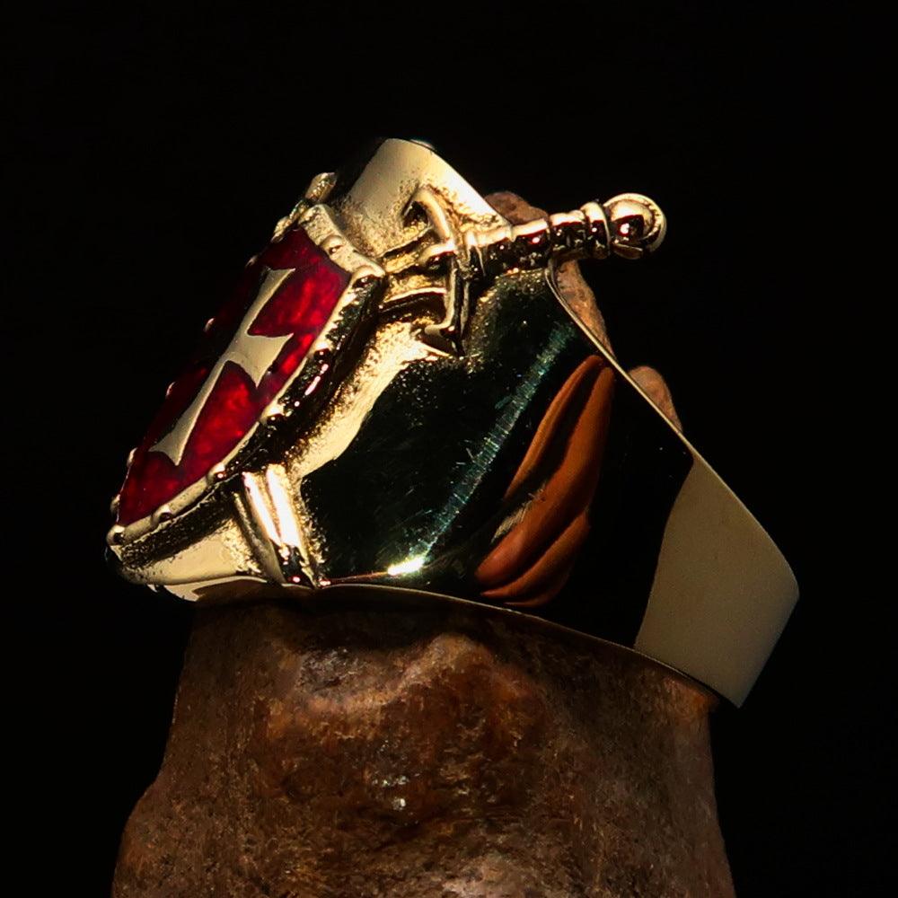 Knights Templar Ring - Red & Gold Shield Solid Brass - Bricks Masons