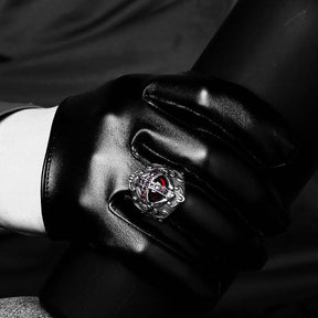 Knights Templar Ring - Red Stone Cross Silver and Gold - Bricks Masons