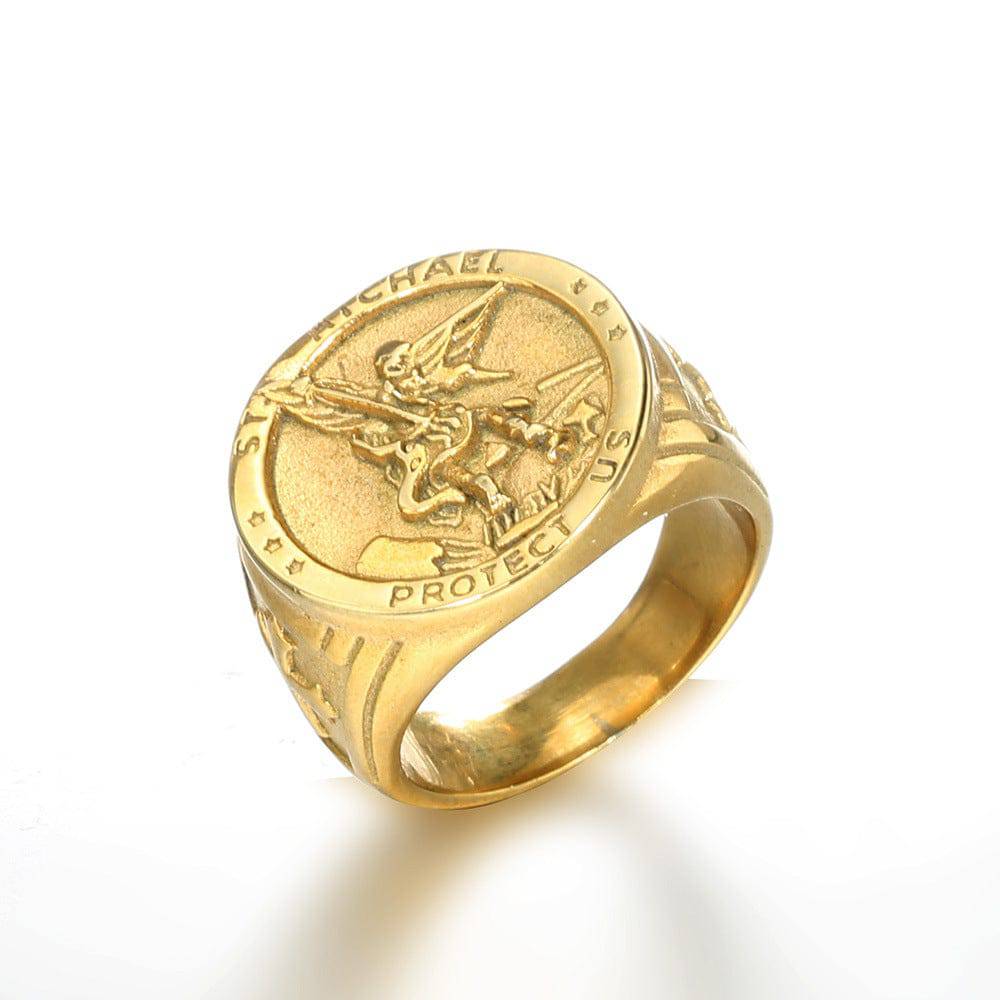 Knights Templar Ring - St. Michael Protect Us Black - Bricks Masons