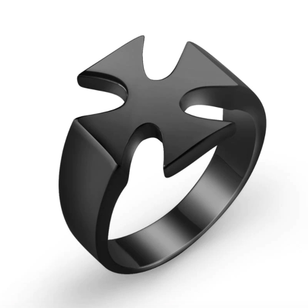 Knights Templar Ring - Stainless Steel Polished Signet [Silver, Black, Gold] - Bricks Masons