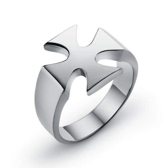 Knights Templar Ring - Stainless Steel Polished Signet [Silver, Black, Gold] - Bricks Masons