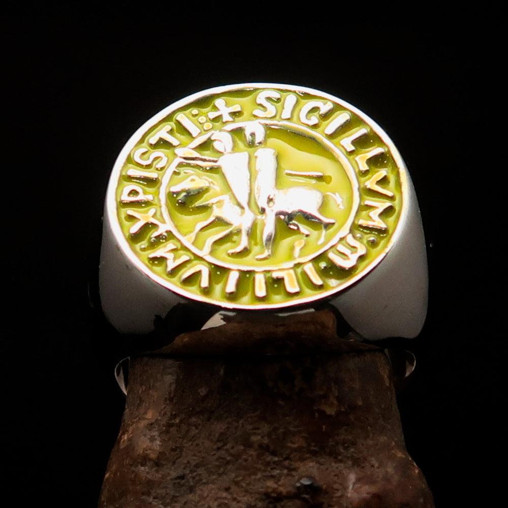 Knights Templar Ring - Yellow Sigillum MilItum XPISTI Sterling Silver - Bricks Masons