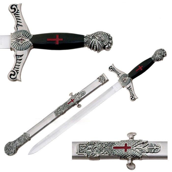 Knights Templar Sword - Knife Red Cross W/ Scabbard 22" - Bricks Masons