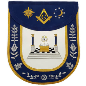 Master Mason Blue Lodge Apron - Altar, Sun, Moon & Pillars - Bricks Masons