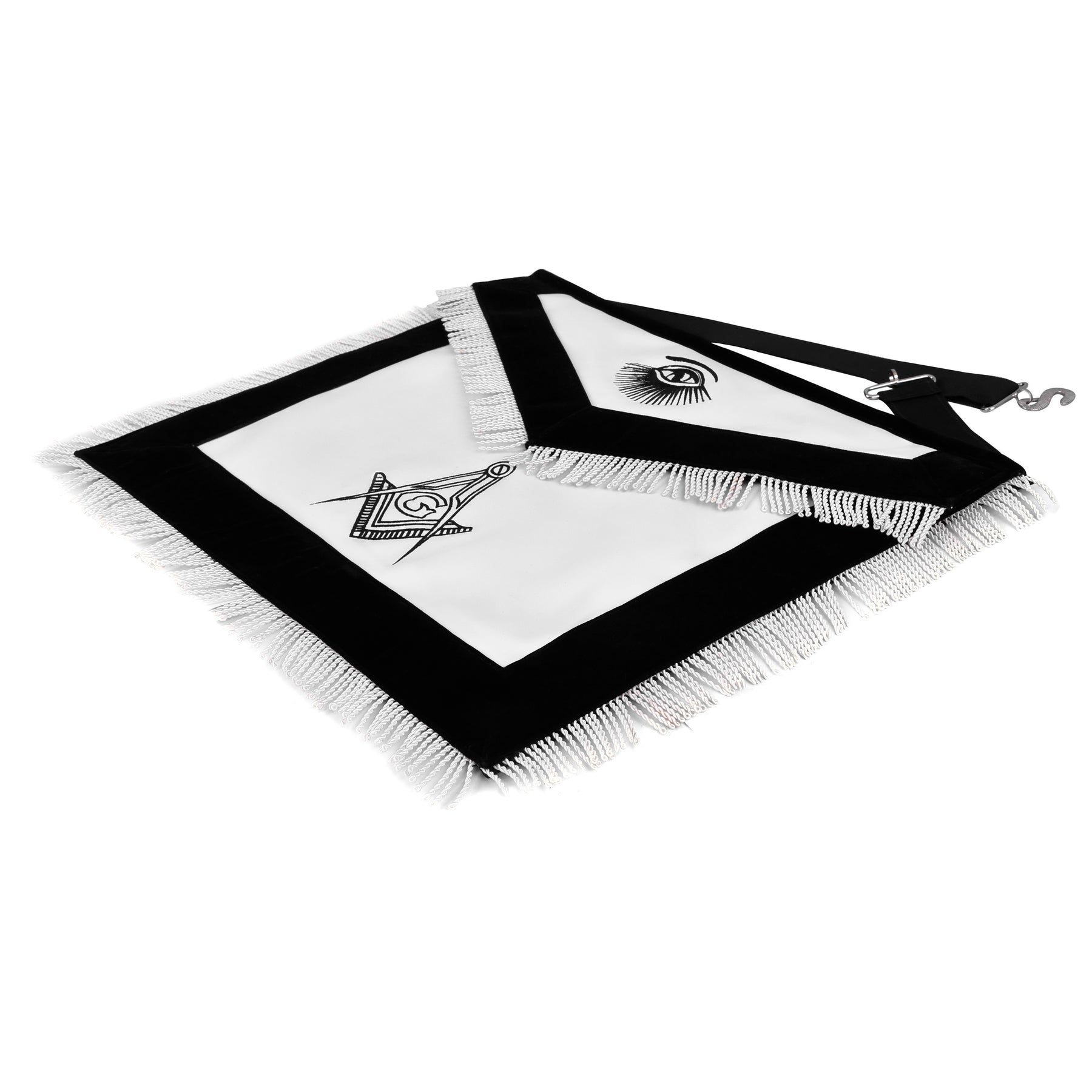 Master Mason Blue Lodge Apron - Black Velvet With Silver Machine Embroidery - Bricks Masons