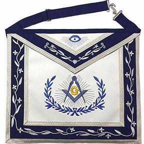Master Mason Blue Lodge Apron - Navy Blue & White with Silver Braids - Bricks Masons