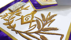 Master Mason Blue Lodge Apron - Purple Gold Hand Embroidery - Bricks Masons