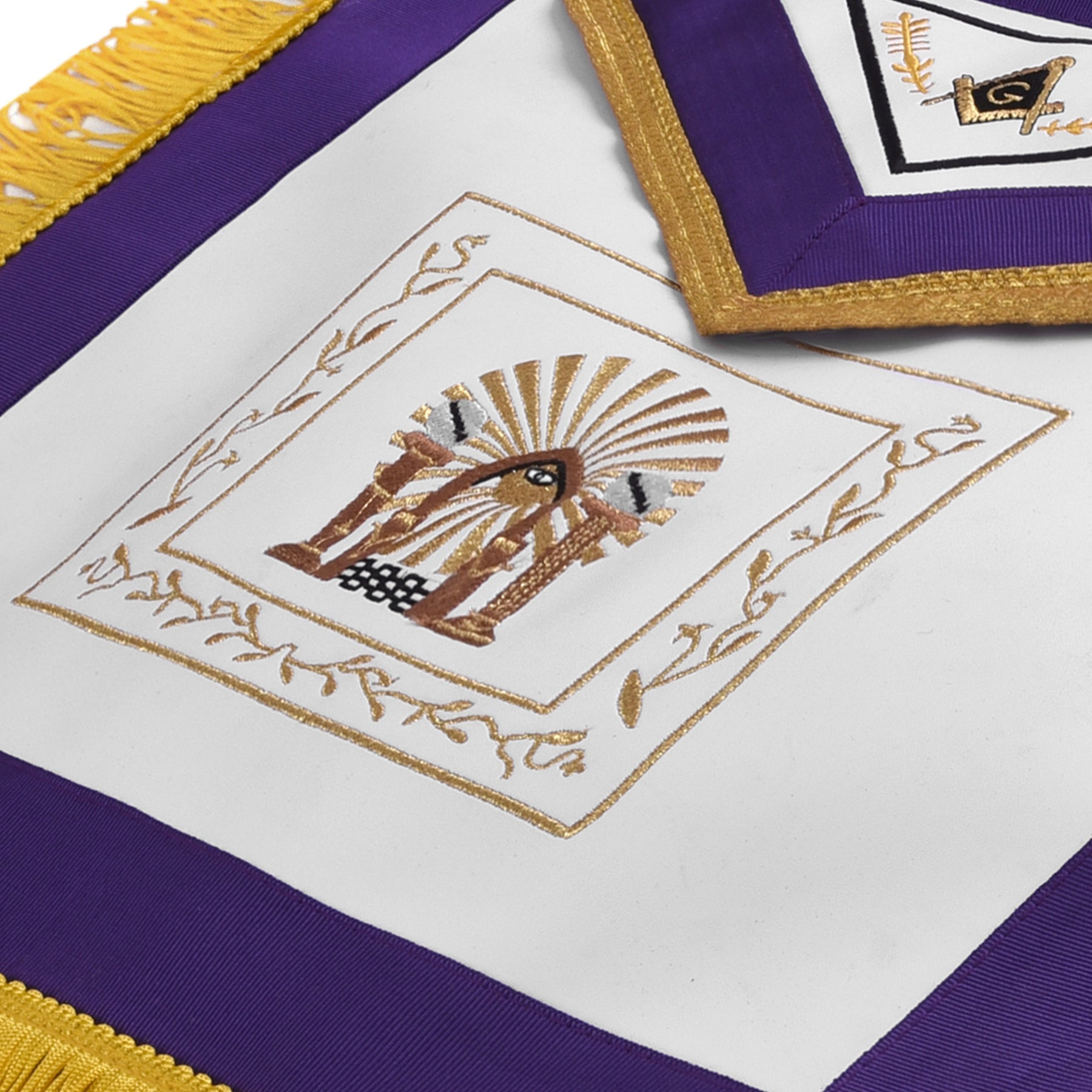 Master Mason Blue Lodge Apron - Purple Ribbon With Machine Embroidery Bullion And Tassels - Bricks Masons