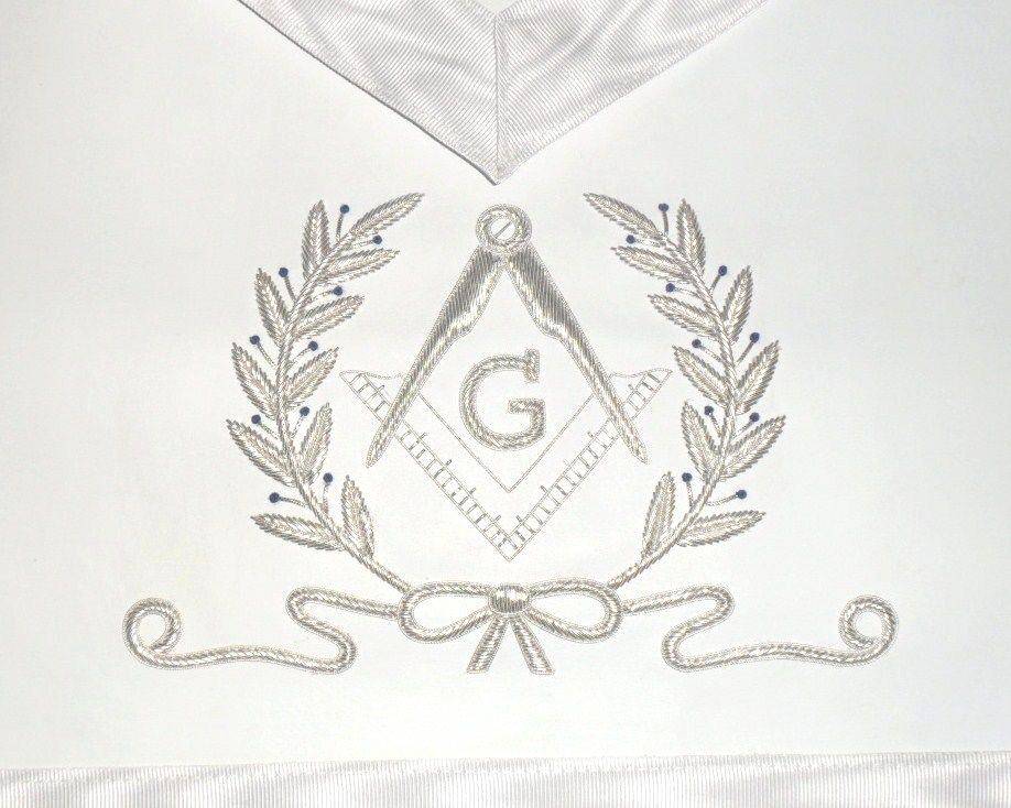 Master Mason Blue Lodge Apron - White Hand Embroidered - Bricks Masons