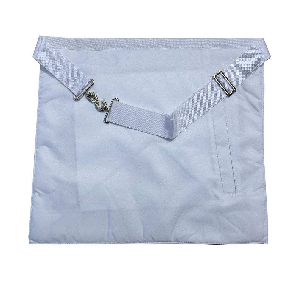 Master Mason Blue Lodge Apron - White Moire Ribbon with Silver Hand Embroidery - Bricks Masons