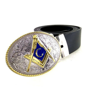 Master Mason Blue Lodge Belt - Cowboy Gold & blue - Bricks Masons
