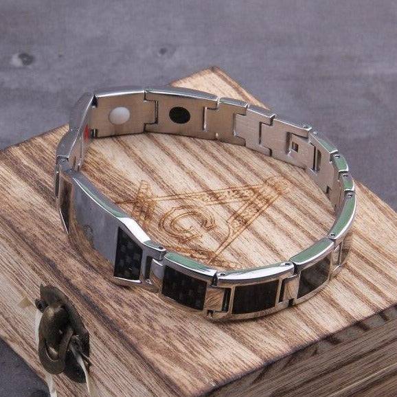 Master Mason Blue Lodge Bracelet - Compass And Square G Carbon Fiber Magnetic Men - Bricks Masons