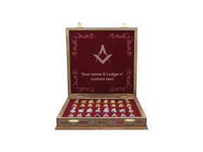 Master Mason Blue Lodge Chess Set - Wood Mosaic Pattern - Bricks Masons