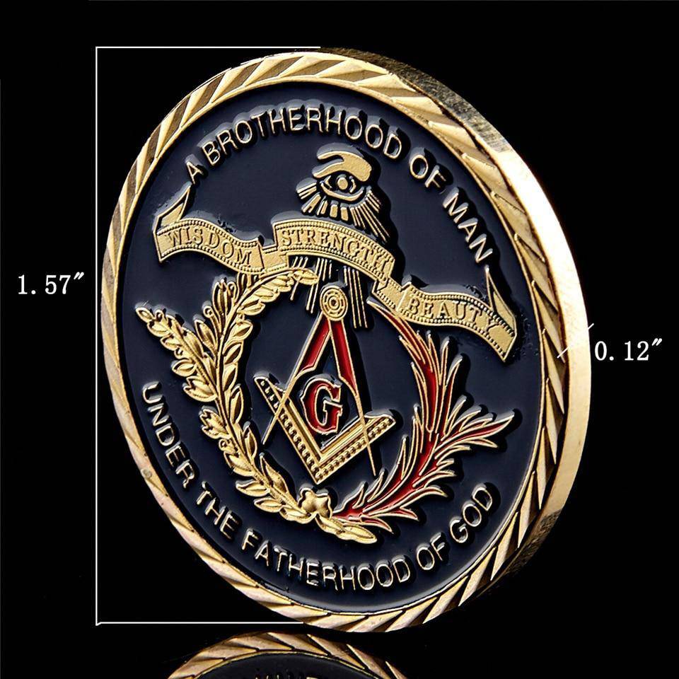Master Mason Blue Lodge Coin - 14K Gold Plated A Brotherhood of Man Under the Fatherhood of God - Bricks Masons