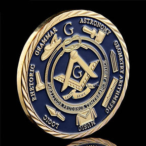 Master Mason Blue Lodge Coin - 14K Gold Plated A Brotherhood of Man Under the Fatherhood of God - Bricks Masons