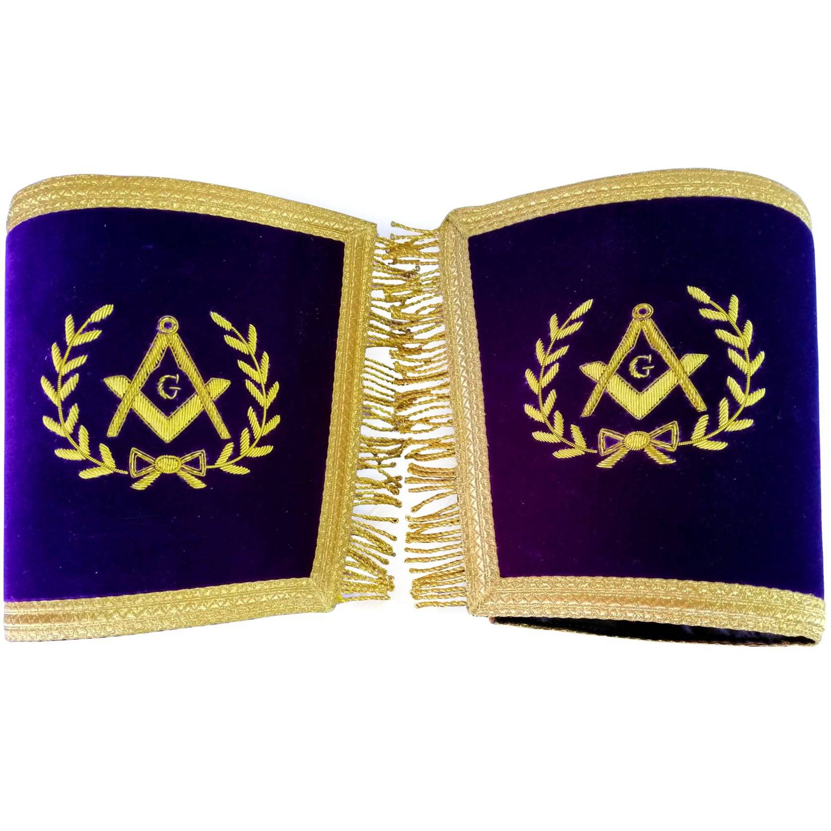 Master Mason Blue Lodge Cuff - Dark Blue with Gold Bullion Embroidery with Fringe - Bricks Masons