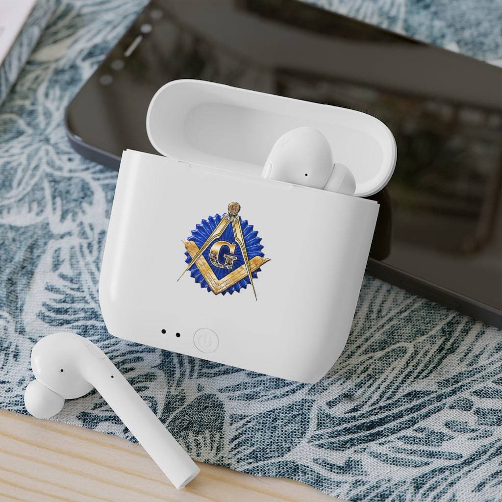 Master Mason Blue Lodge Earbud - Golden Square & Compass G - Bricks Masons