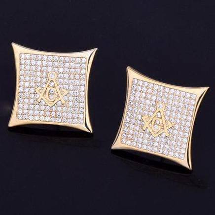 Master Mason Blue Lodge Earring - Gold & Silver Zirconia - Bricks Masons