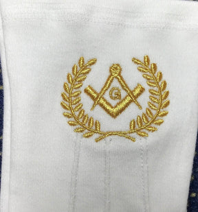 Master Mason Blue Lodge Gloves - White Cotton with Gold Square & Compass G - Bricks Masons