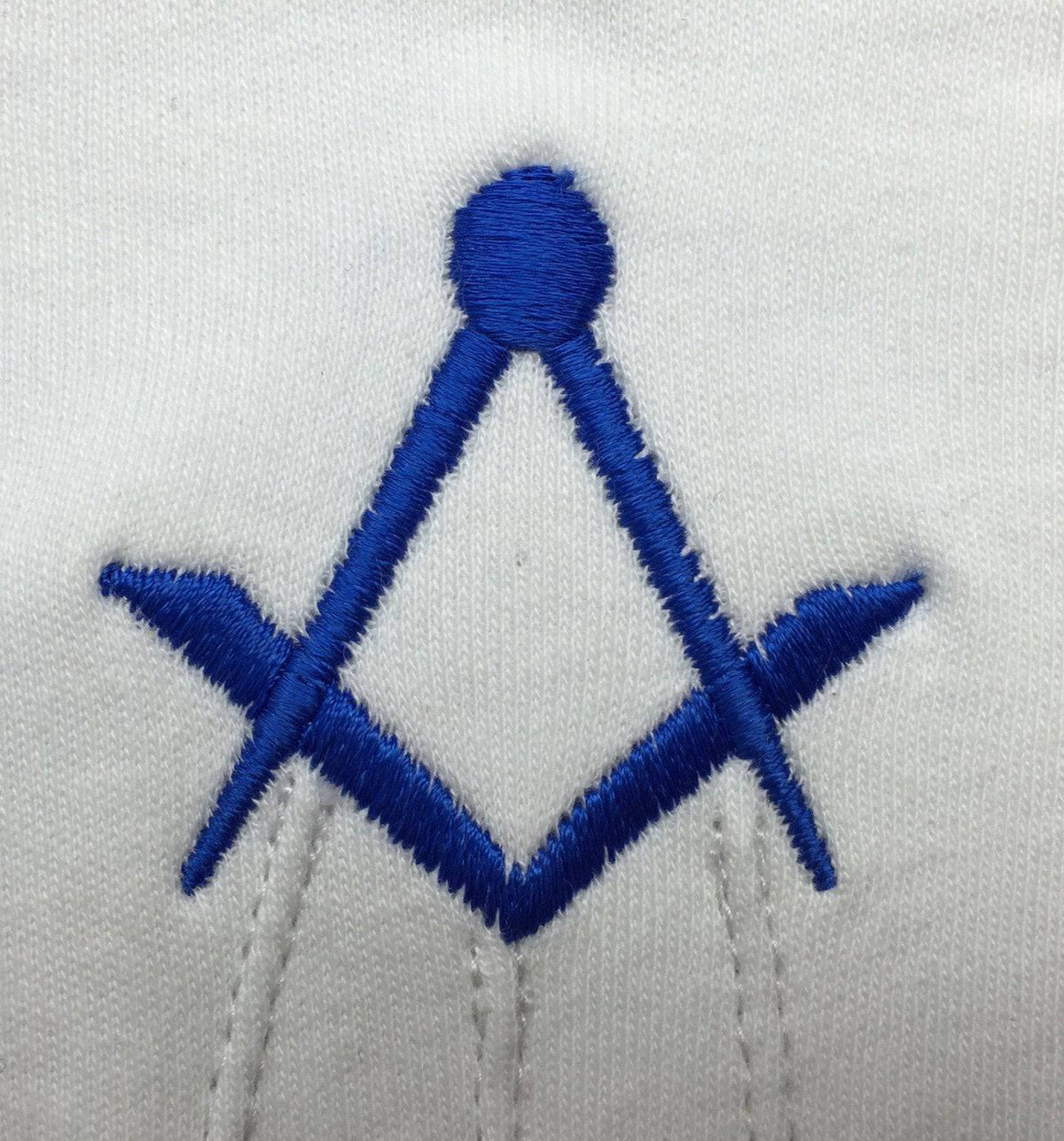 Master Mason Blue Lodge Gloves - White Cotton with Royal Blue Thin Square & Compass - Bricks Masons