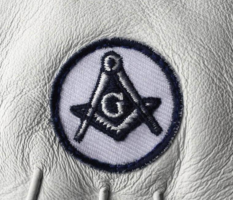 Master Mason Blue Lodge Gloves - White Leather with Square & Compass G - Bricks Masons
