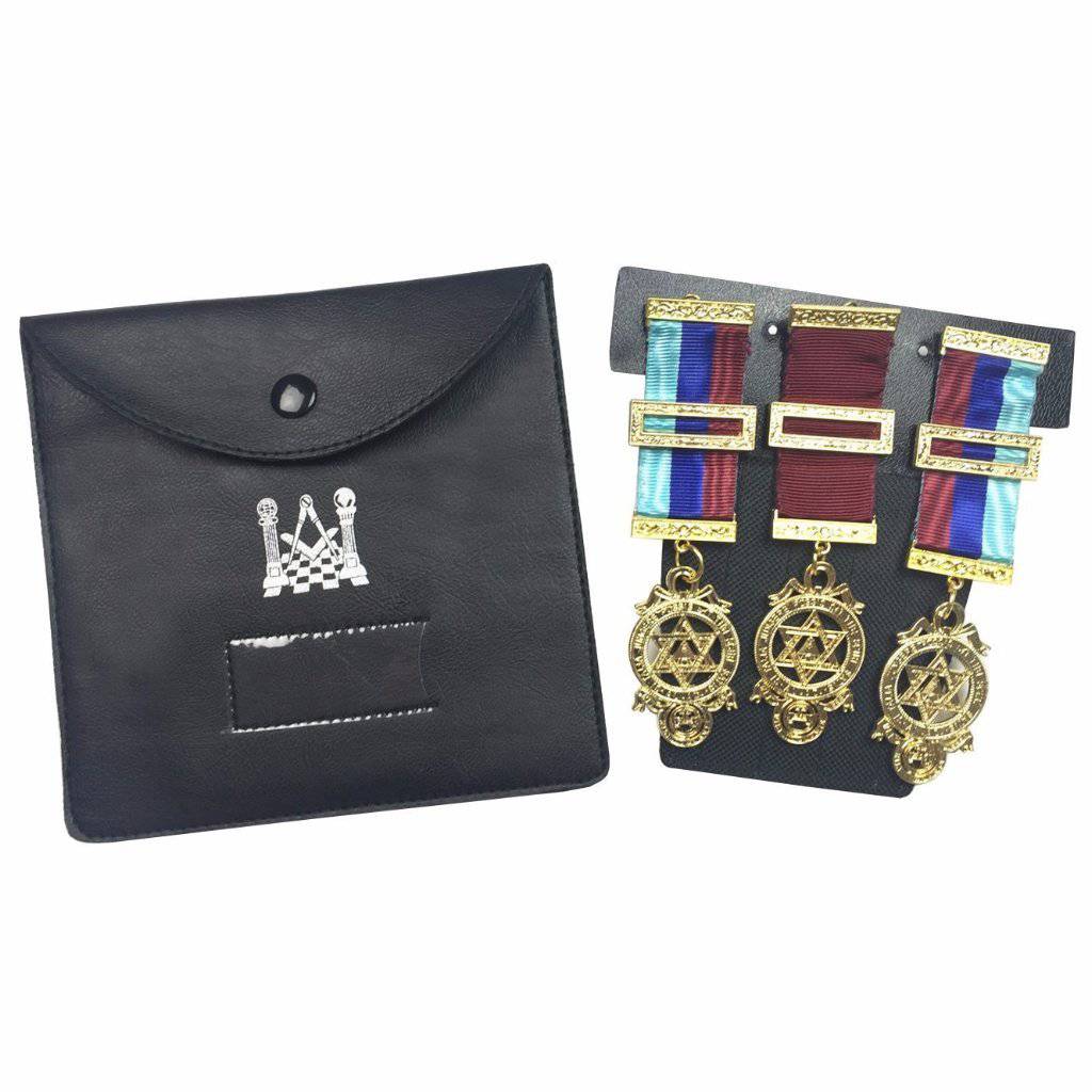 Master Mason Blue Lodge Jewels Case - Medium Black Imitation Leather - Bricks Masons
