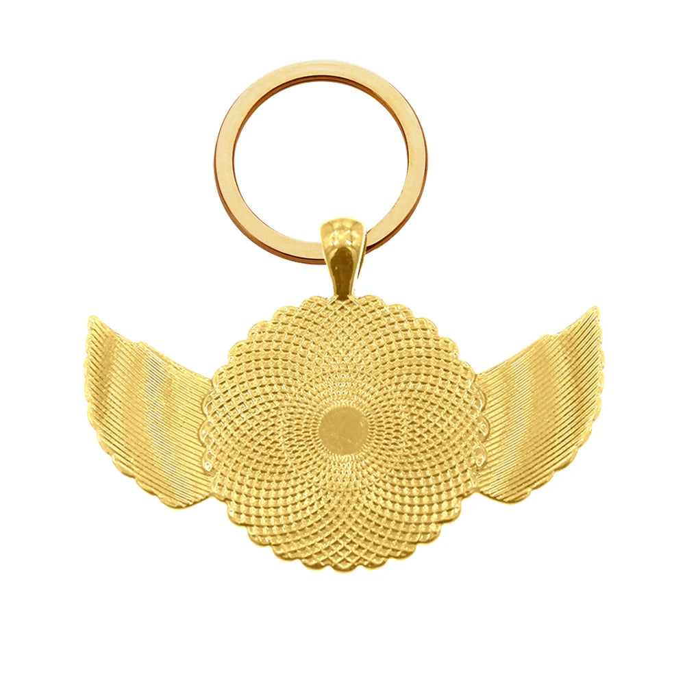 Master Mason Blue Lodge Keychain - Zinc Alloy Round Shape With Wings - Bricks Masons