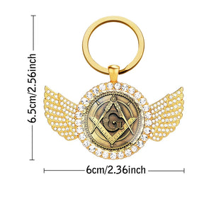 Master Mason Blue Lodge Keychain - Zinc Alloy With Glass Cabochon - Bricks Masons