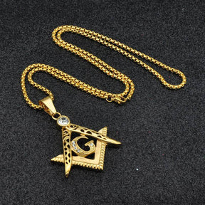 Master Mason Blue Lodge Necklace - Extra Crystal Square & Compass G - Bricks Masons
