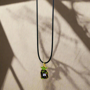 Master Mason Blue Lodge Necklace - Gold Plated Mason Apron Yoda Pendant With Leather Chain - Bricks Masons