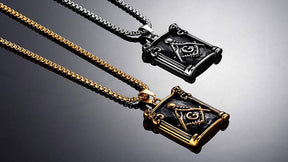 Master Mason Blue Lodge Necklace - Pillars Square Compass G - Bricks Masons