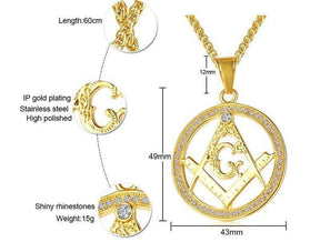 Master Mason Blue Lodge Necklace - Round Square Compass G - Bricks Masons