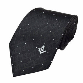 Master Mason Blue Lodge Necktie - Black with Polkadot Square & Compass G - Bricks Masons