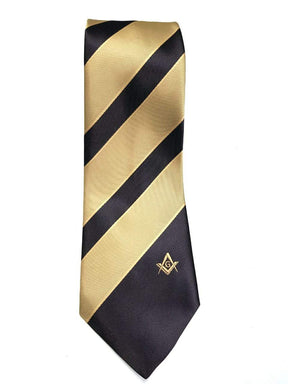 Master Mason Blue Lodge Necktie - Brown & Yellow with Square & Compass G - Bricks Masons