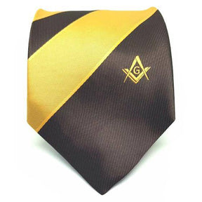 Master Mason Blue Lodge Necktie - Brown & Yellow with Square & Compass G - Bricks Masons