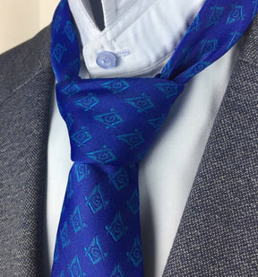 Master Mason Blue Lodge Necktie - Navy & Blue Silk Square & Compass G - Bricks Masons