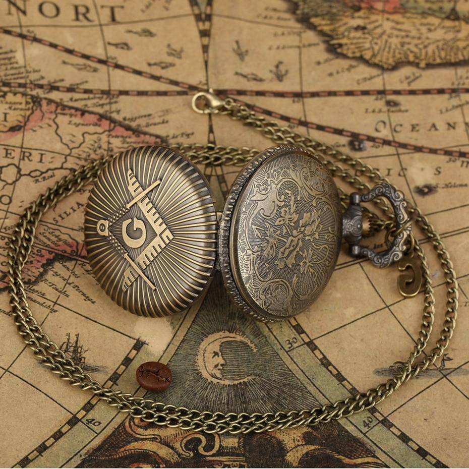 Master Mason Blue Lodge Pocket Watch - Compass and Square - Bricks Masons