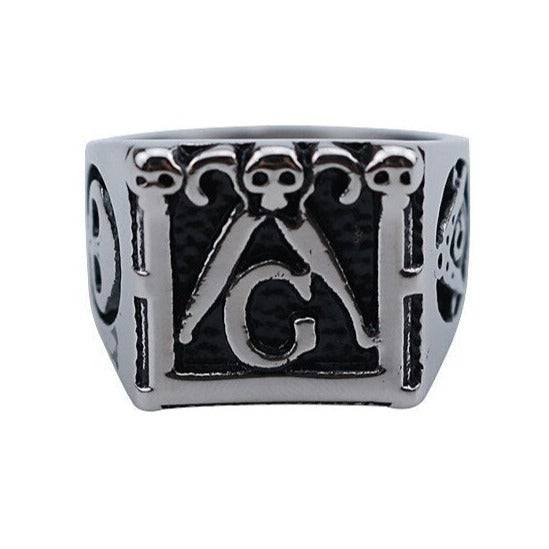 Master Mason Blue Lodge Ring - Black Compass & Square G - Bricks Masons