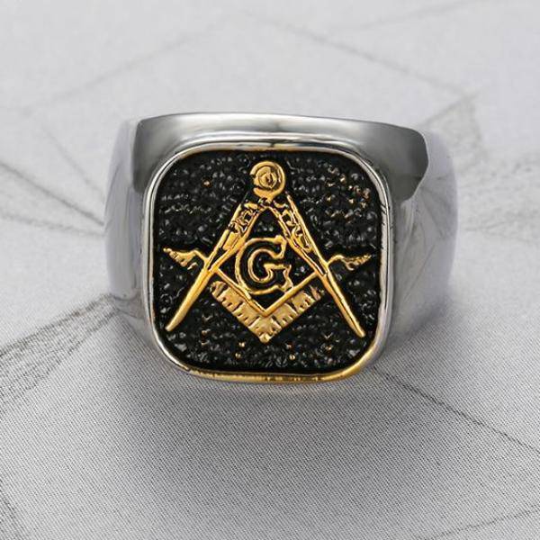 Master Mason Blue Lodge Ring - Classic Compass & Square - Bricks Masons