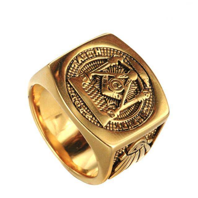 Master Mason Blue Lodge Ring - Faith Hope Charity Pillars Gold & Silver - Bricks Masons