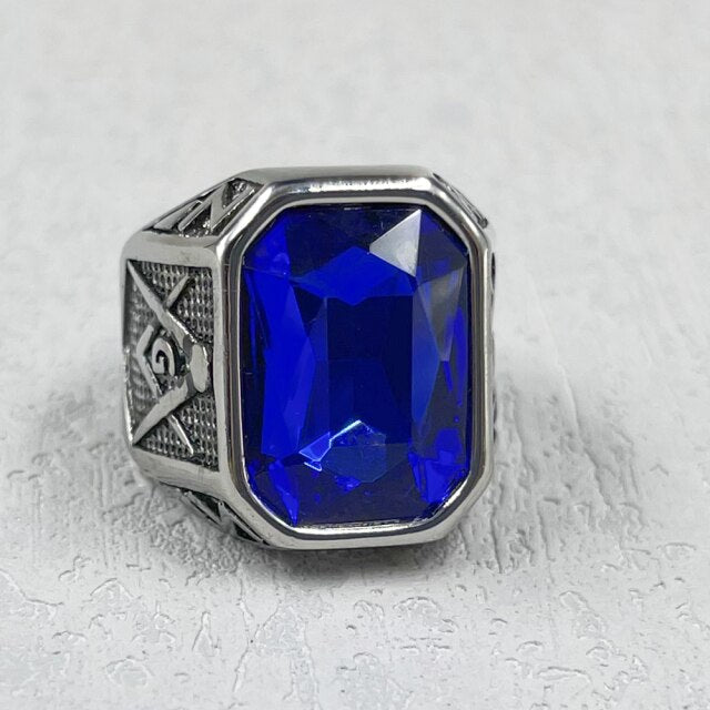 Master Mason Blue Lodge Ring - Large Stone Various Colors - Bricks Masons