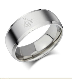 Master Mason Blue Lodge Ring - Le Baiser Square & Compass Smooth Band - Bricks Masons
