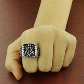 Master Mason Blue Lodge Ring - Silver Mason Square & Compass G - Bricks Masons