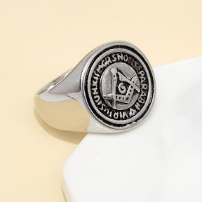 Master Mason Blue Lodge Ring - Silver Square & Compass G Retro Ring - Bricks Masons