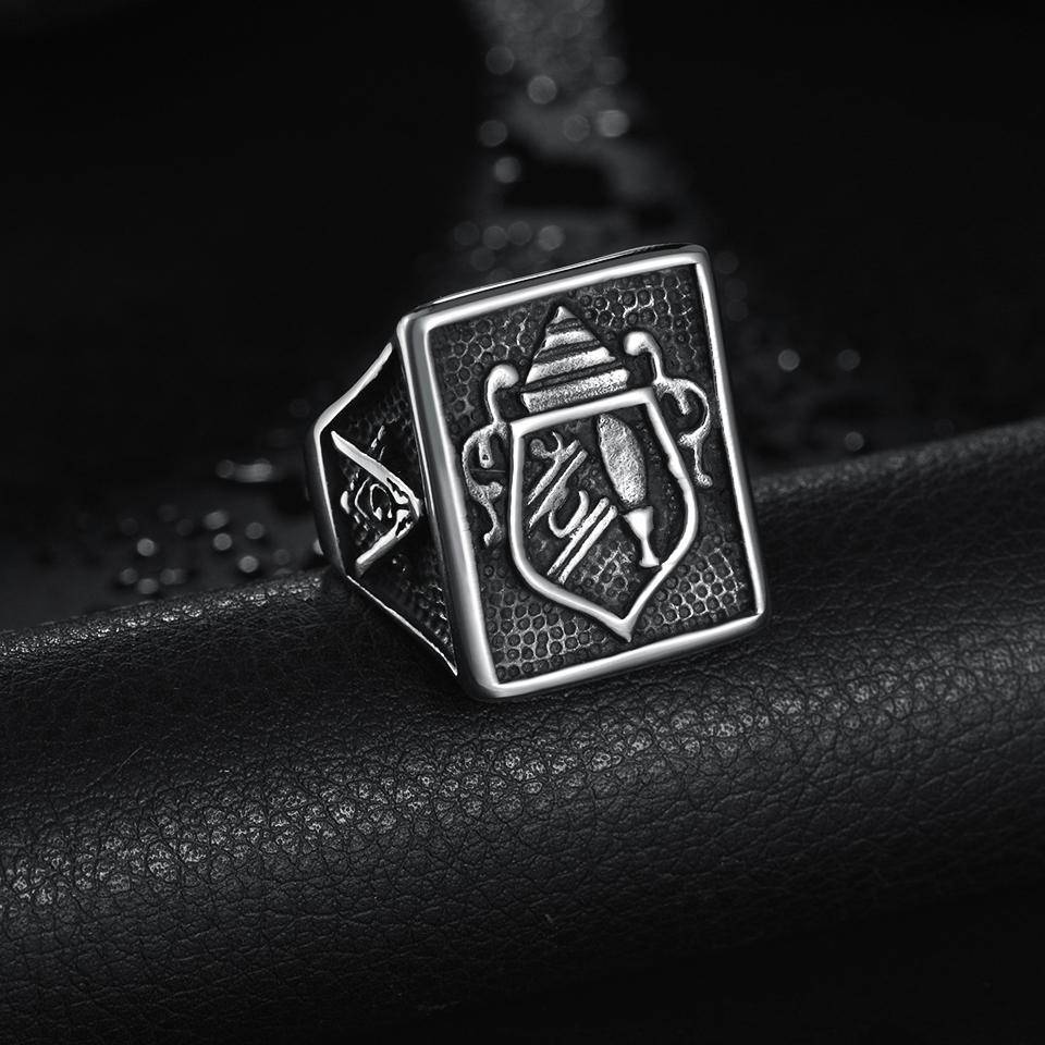 Master Mason Blue Lodge Ring - Silver Titanium Steel - Bricks Masons