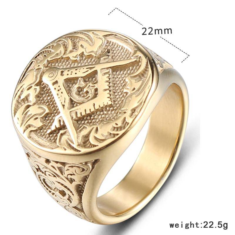 Master Mason Blue Lodge Ring - Square Compass G Motif Gold Color - Bricks Masons
